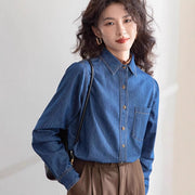 Vintage Straight-shoulder Denim Shirt With Long Sleeves For Layering