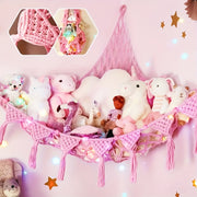 Jumbo Corner Hanging Stuffed Animal Storage Net with LED Light – Three‑Color Plush Organizer