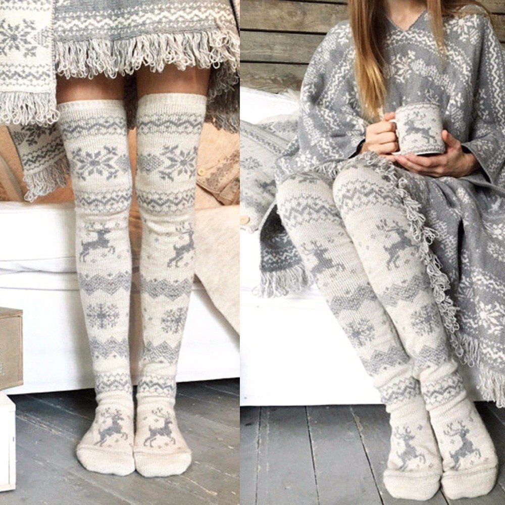Soft Beige & White Cotton Tube Socks for Women