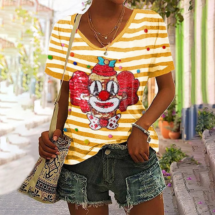 Ladies New V-neck Short-sleeved Top