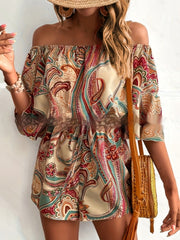 Women's Ethnic Off-shoulder One-piece Shorts