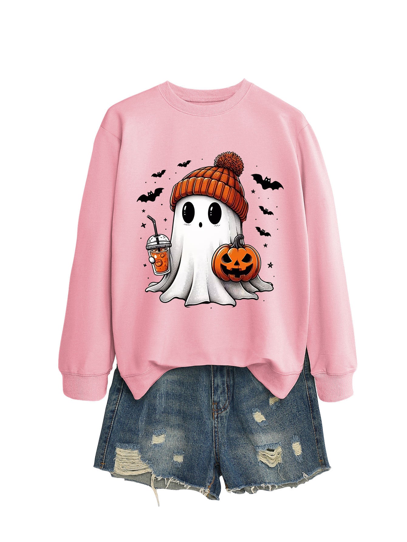 Pumpkin Print Long Sleeve Crew Neck Sweatshirt