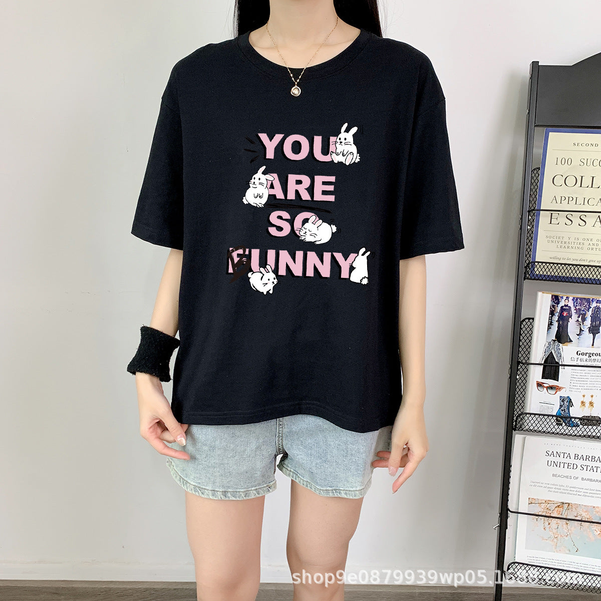 Cute Rabbit Print Cotton Short Sleeve Tee