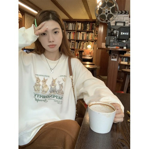 Cute Pink Rabbit Pullover Sweater for Women