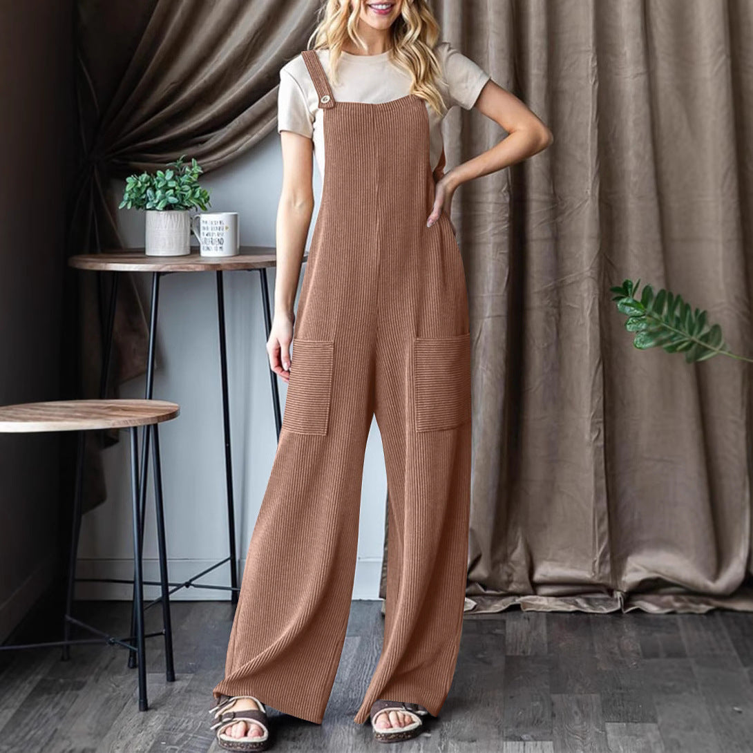 Women's Adjustable Buckle Pocket Overalls Casual Pants