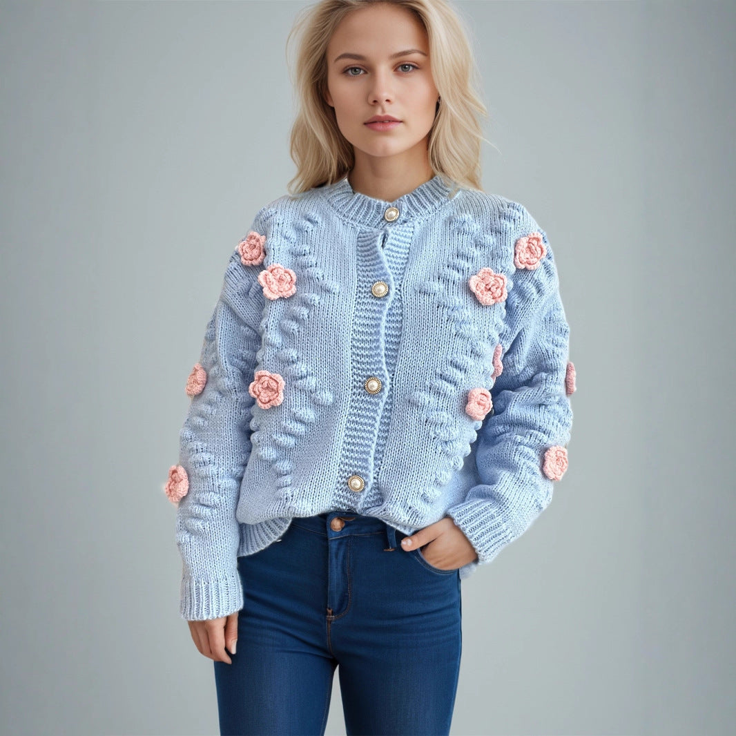 Women's Casual and Relaxed New Knitted Floral Cardigan