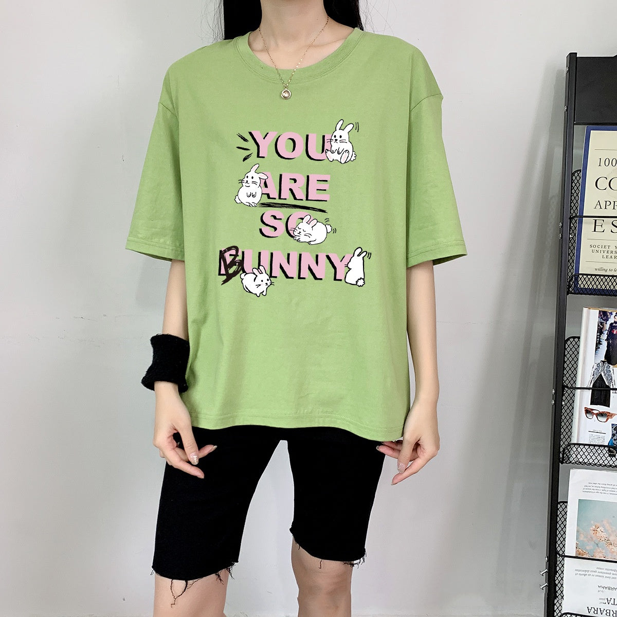Cute Rabbit Print Cotton Short Sleeve Tee