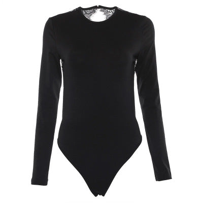 Open-back lace stitching long-sleeved jumpsuit