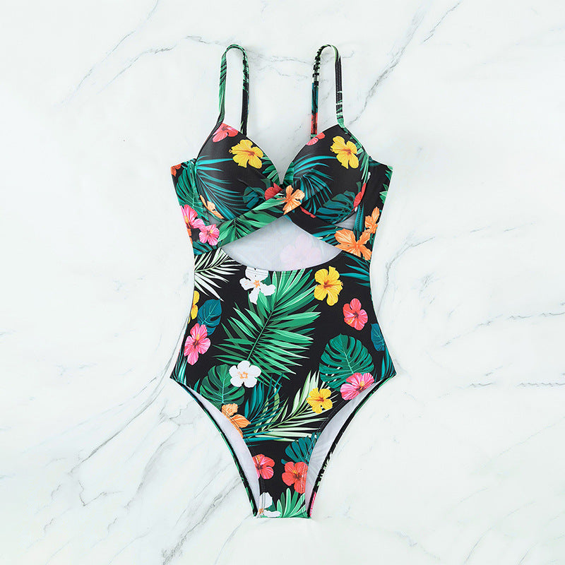 Women's Floral Slimming Hollow One-Piece Swimsuit