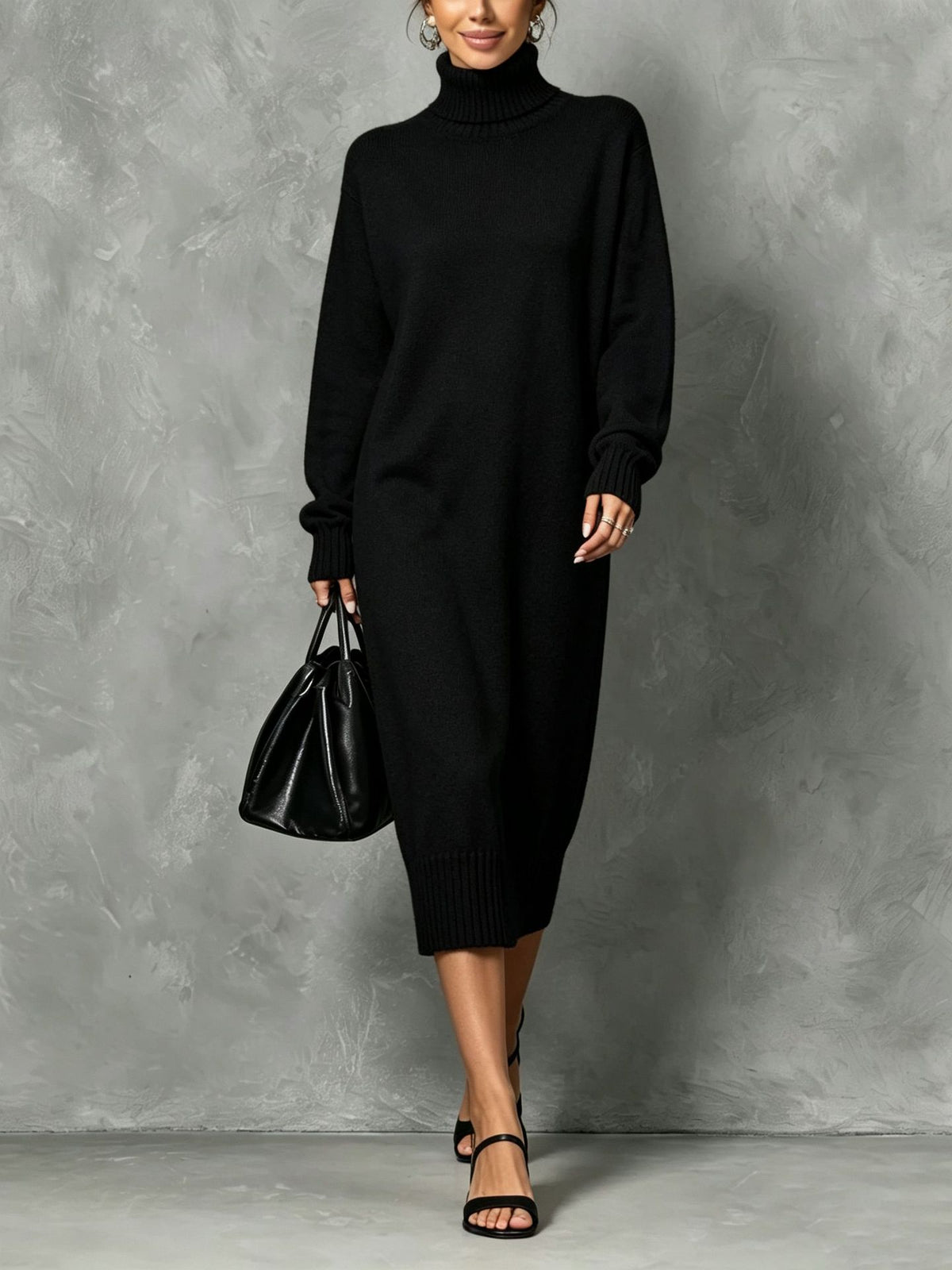 Casual and Comfortable Turtleneck Sweater Dress