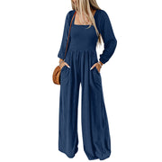 Women's Solid Color High-Waist Wide Leg Trousers