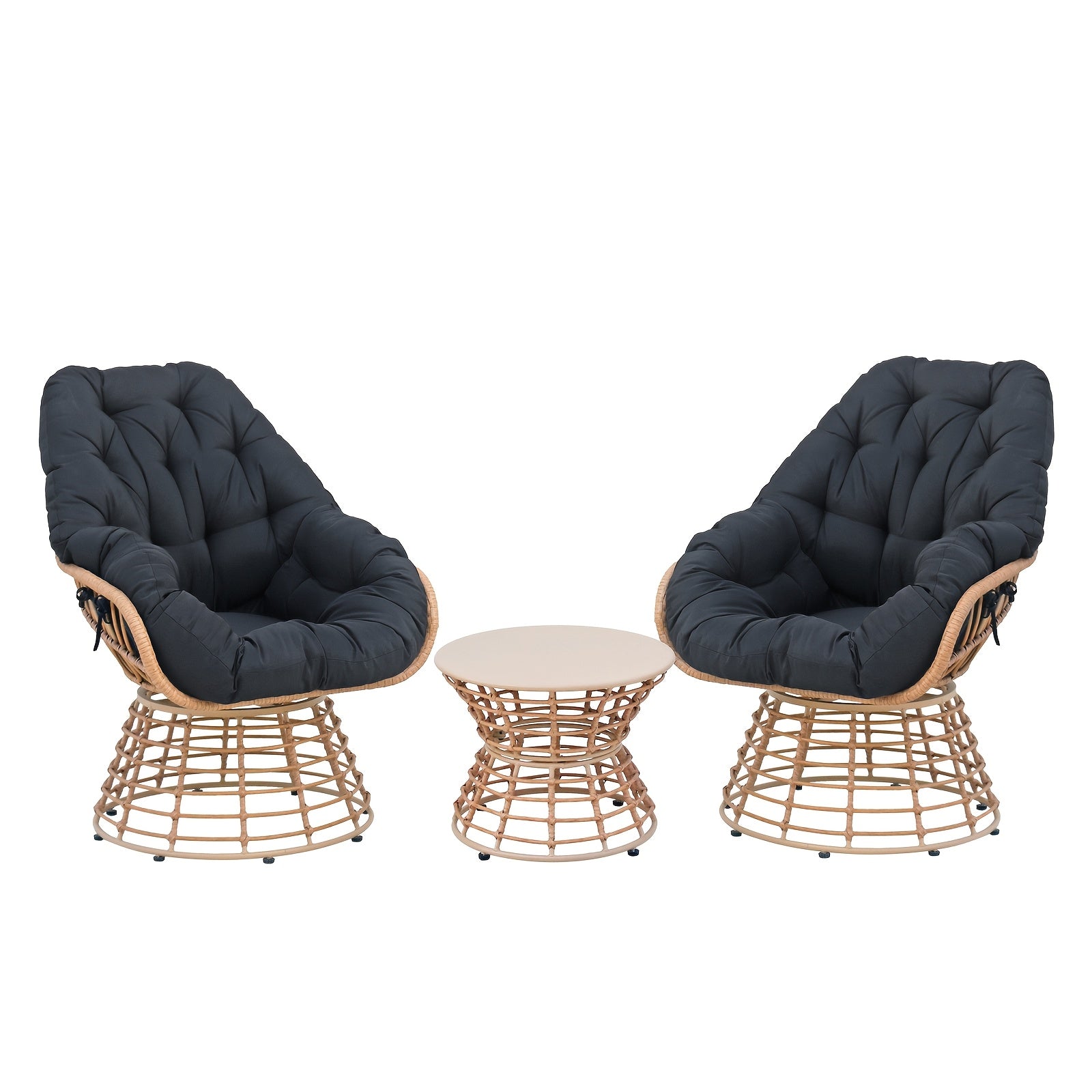 Outdoor Patio Swivel Chair 360 Degree Rotation, Wicker Bistro Set with Thick Cushions, Wicker Lounger Chairs, Rattan Chairs Conversation Set, Coffee Table, Ottoman, Garden Balcony Backyard, Ergonomic Design