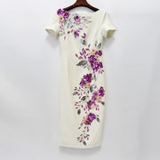Three-dimensional Flower Beads Rhinestones Slim-fit Midi Dress