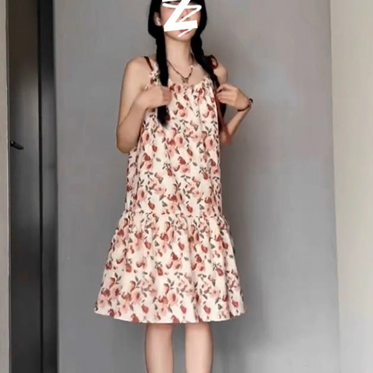 Women's Fashionable Slim-fit Floral Print Slip Dress