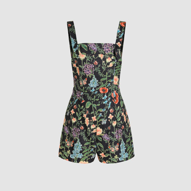 Women's Plant Print Button Corduroy Jumpsuit