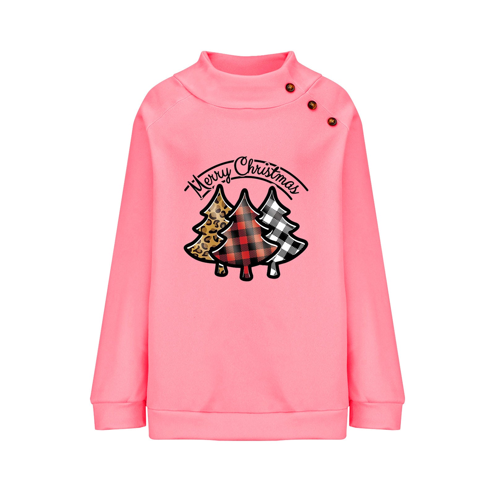 Cartoon Turtleneck Buttons Christmas Printed Sweater For Women