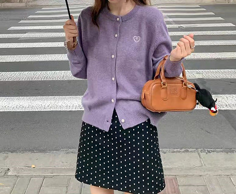Korean Style Original Round Neck Lazy Knitted Open Sweater
