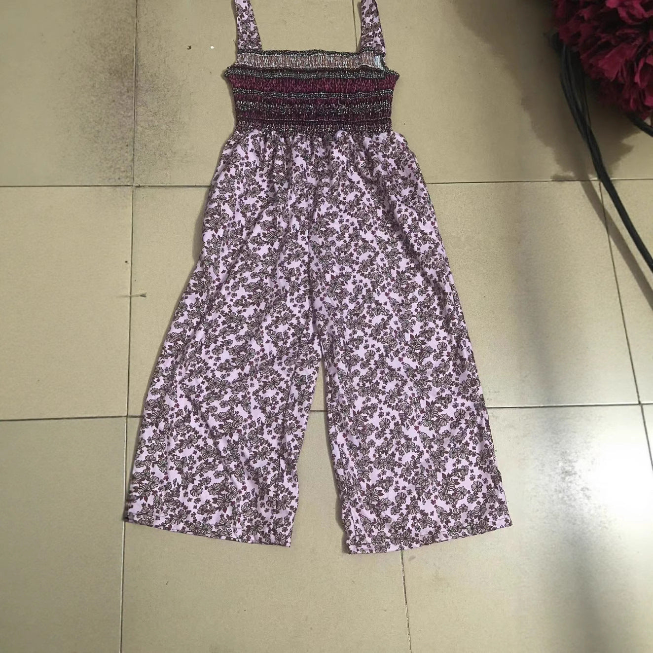 Chic Printed Pleated Pocket Overalls with Straps