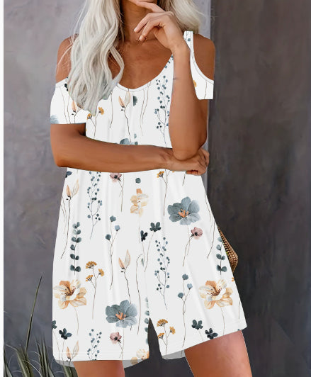 Strap-printed Wide-leg Pants Jumpsuit Shorts