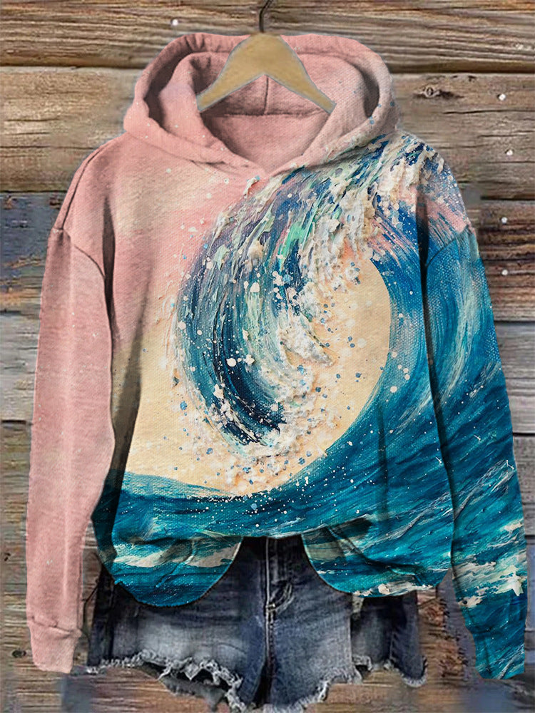 Cozy 3D Digital Print Drop-Shoulder Casual Pullover Sweater