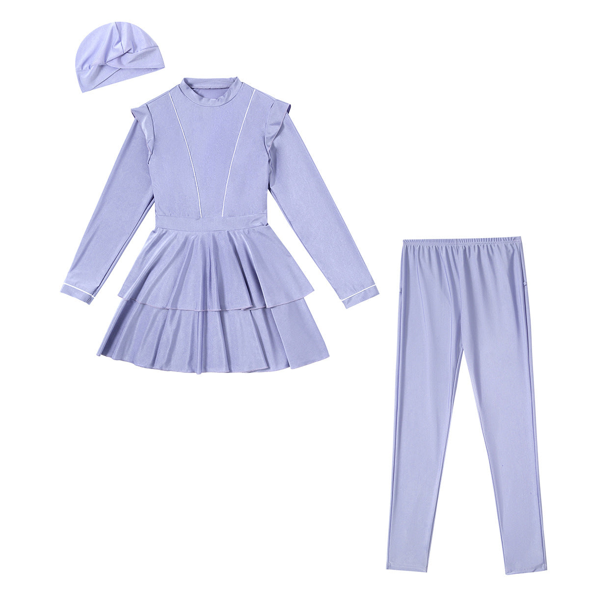 Modest Striped Three-Piece Conservative Swimsuit
