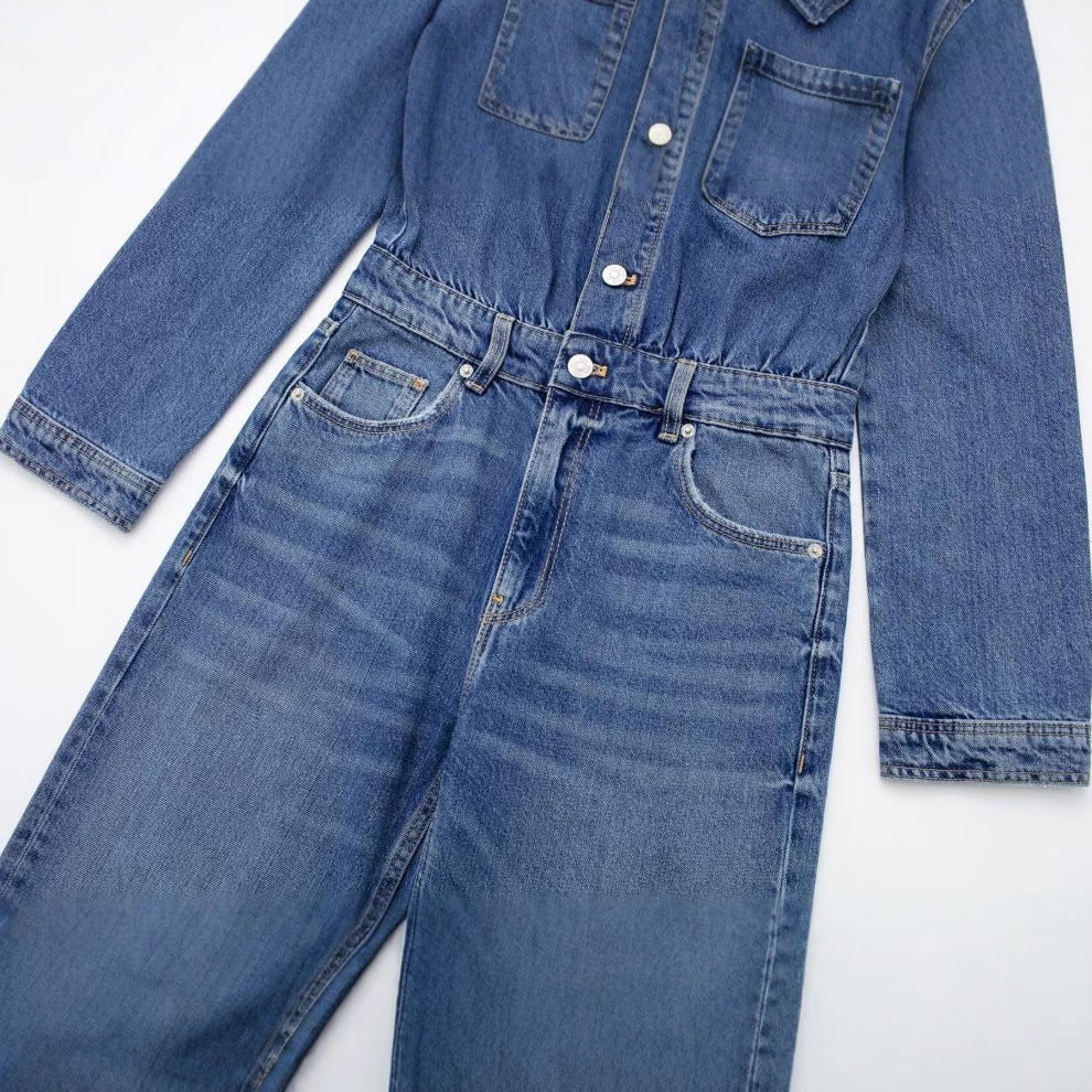 Trendy Women's Straight-Leg Denim Jumpsuit