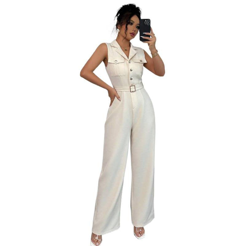 Womens High-Waist Wide-Leg Summer Jumpsuit