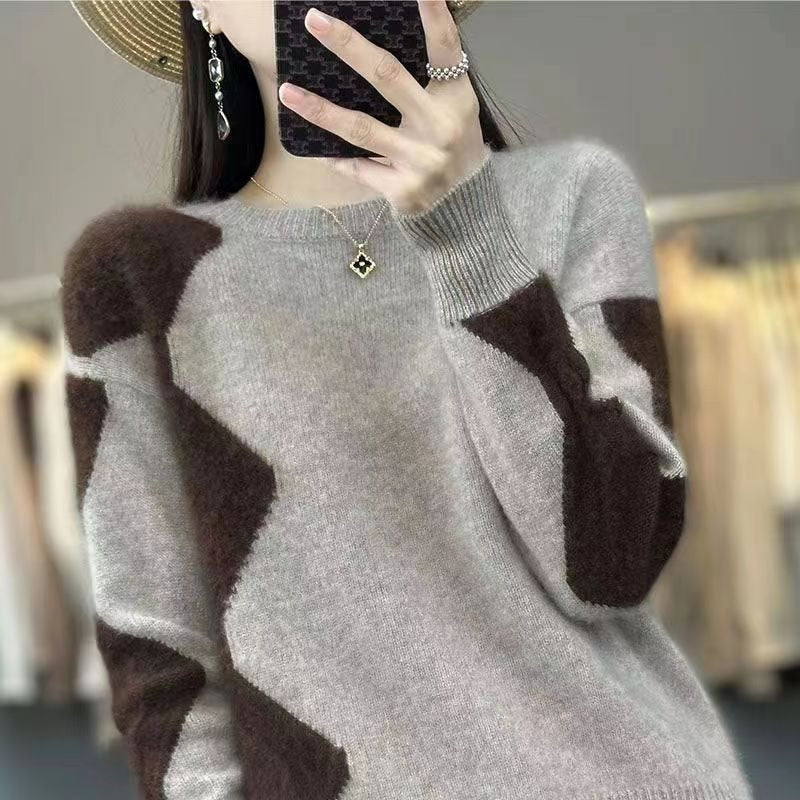 New Korean-style Color-block Knit Sweater for Fall and Winter