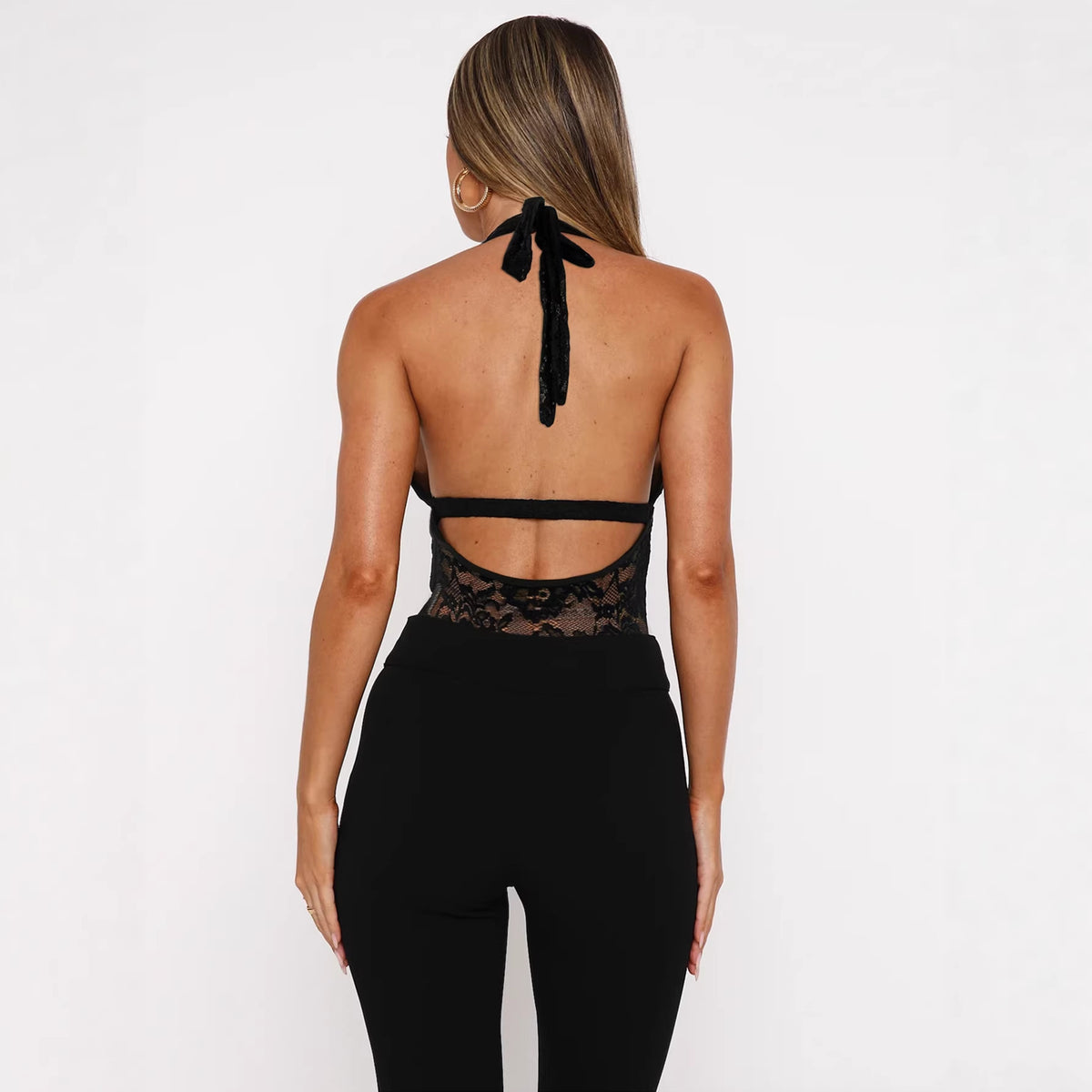 Backless V-Cut Halter Jumpsuit for Women
