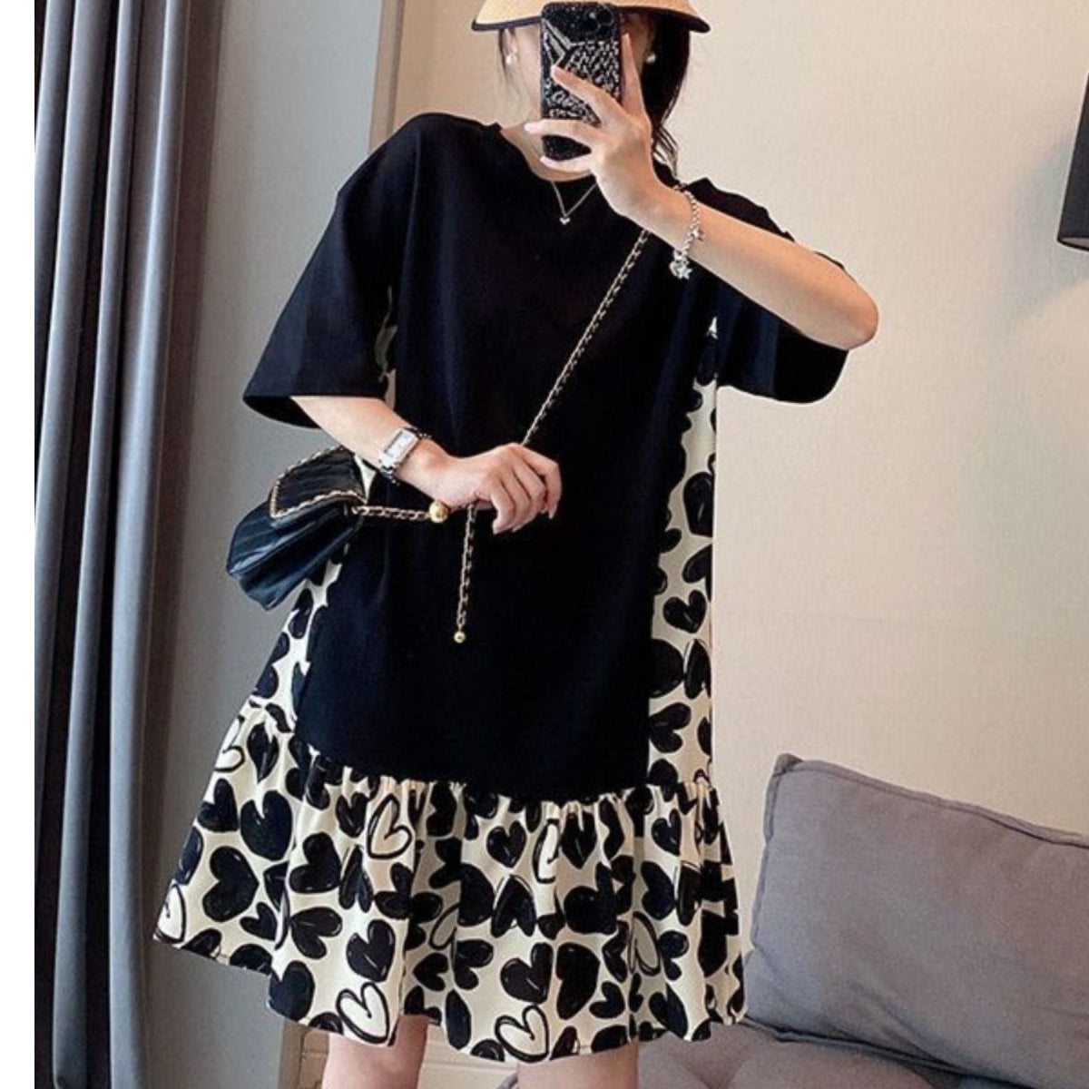 Womens Heart-patterned Floral Dress