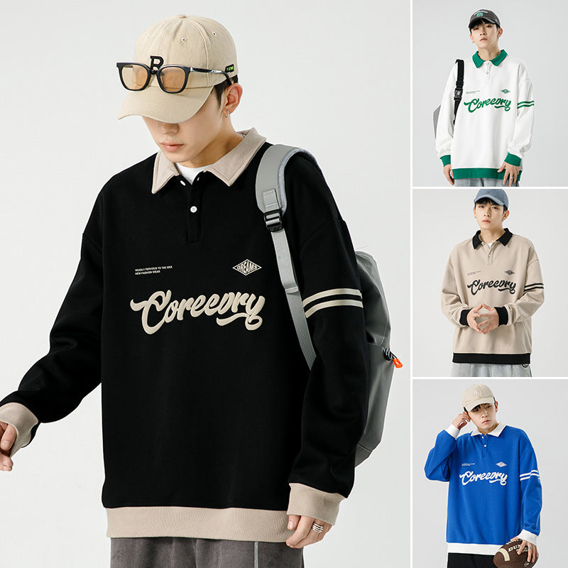 Men's Japanese Retro Lapel Sweater Workwear Pullover