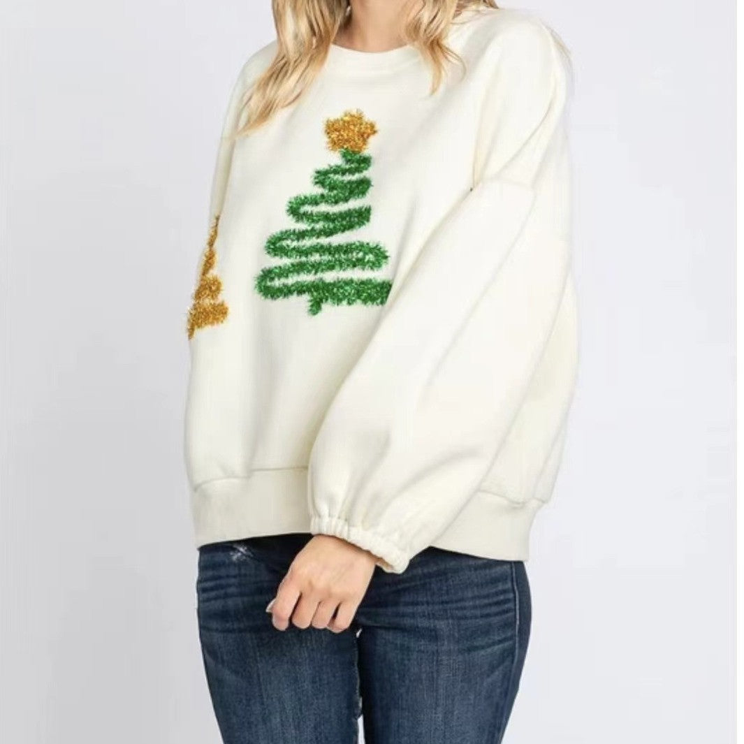 Women's Festive Christmas Tree Long Sleeve Casual Pullover Sweater