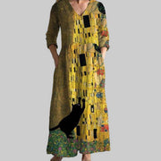 Plus-size Relaxed-fit V-neck Long-sleeve Casual Dress