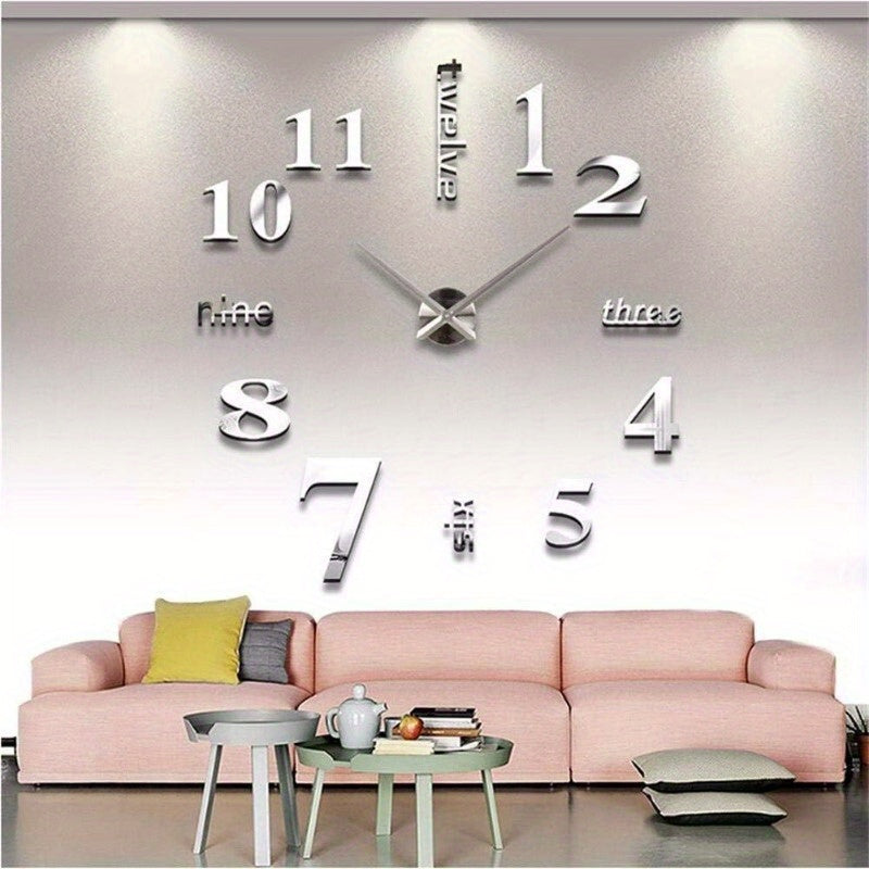 Large 3D DIY Wall Clock Frameless Mirror Surface Big Wall Clock Home Decoration for Living Room Bedroom Home Office Room Hotel Coffee Hall Bar Wall Decoration