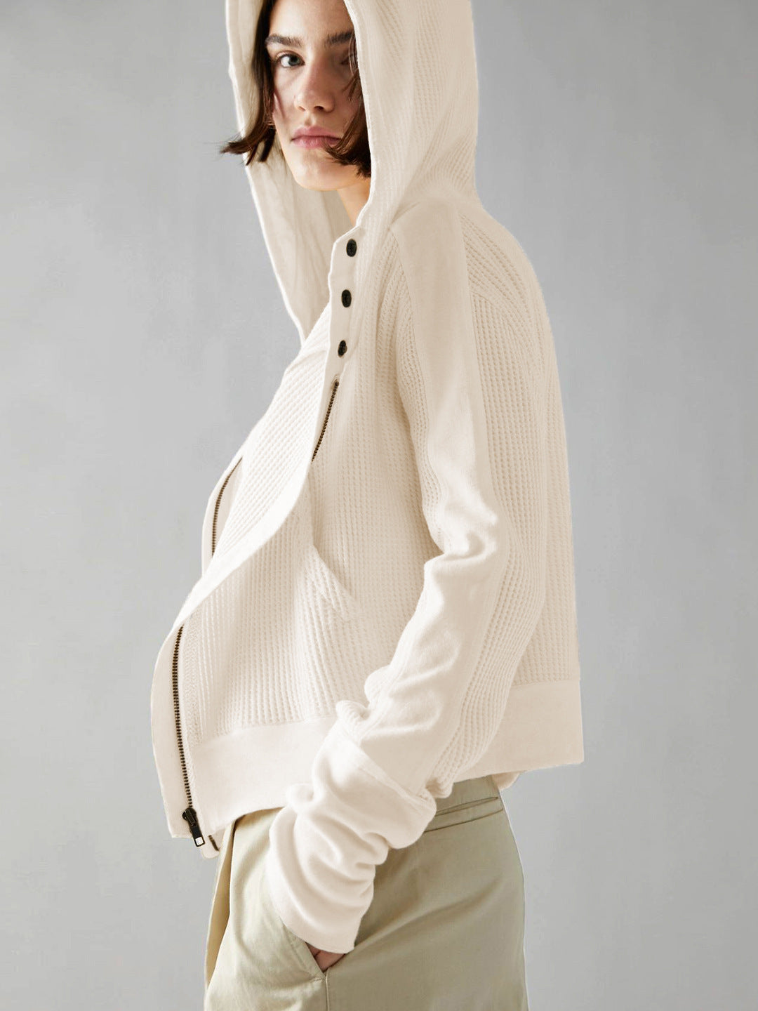 Casual Patchwork Zip-Up Long Sleeve Cardigan Sweater