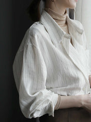 Two-button Design Striped Cardigan Shirt Loose Top