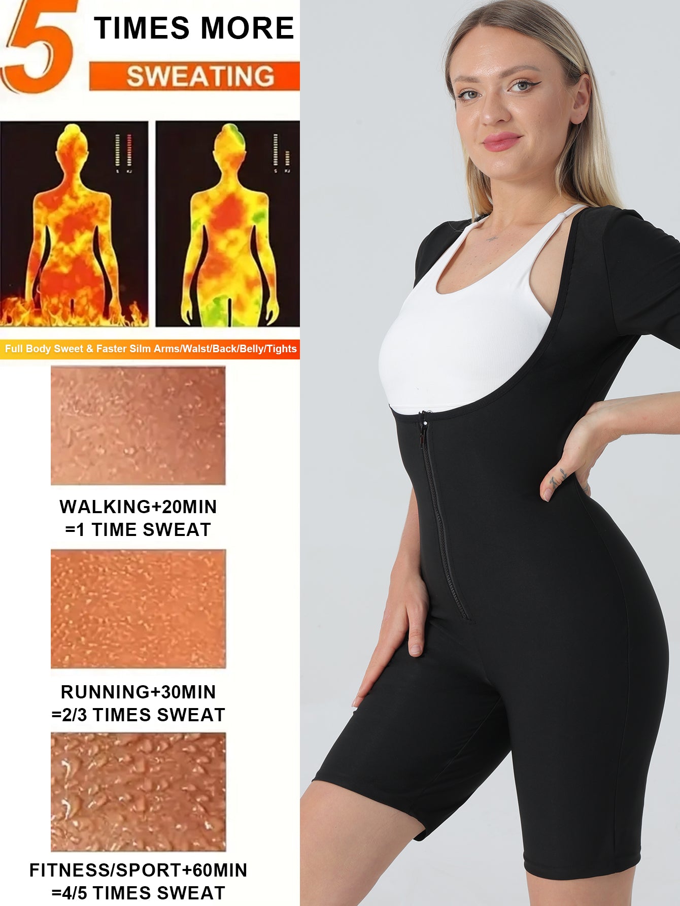 Sauna Suit Romper For Women Slimming Waist Trainer Vest 3 In 1 Sliming Full Body Shaper Gym Workout Top With Short Sleeve