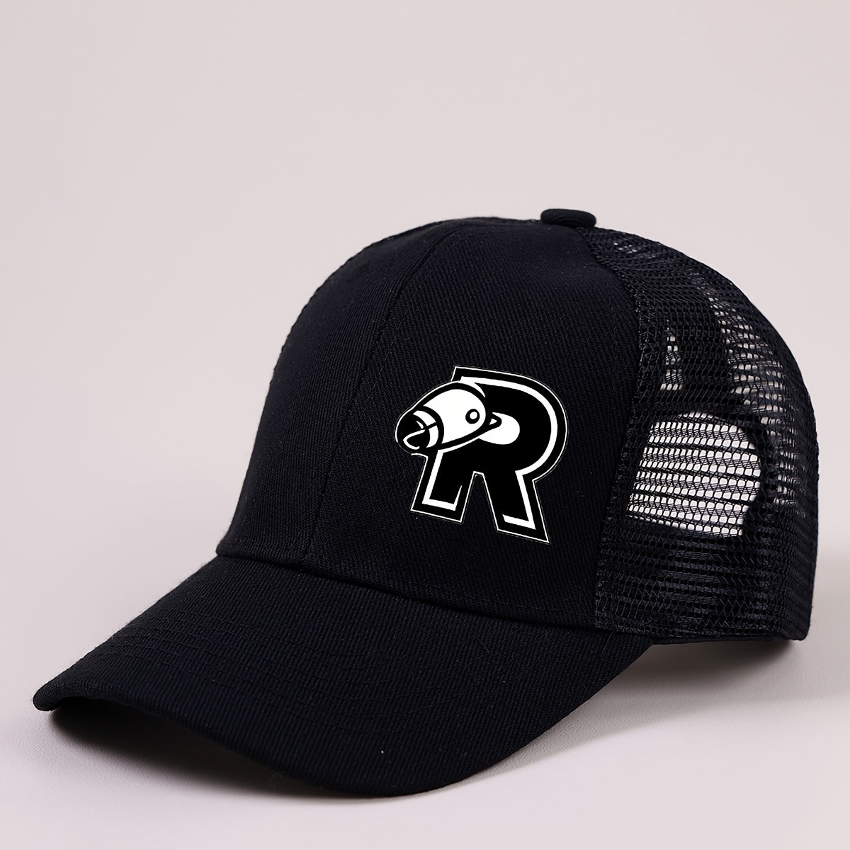 Boys Mesh Baseball Cap with A‑Z Letter and Soccer Ball Print, Unisex Sunvisor, Black