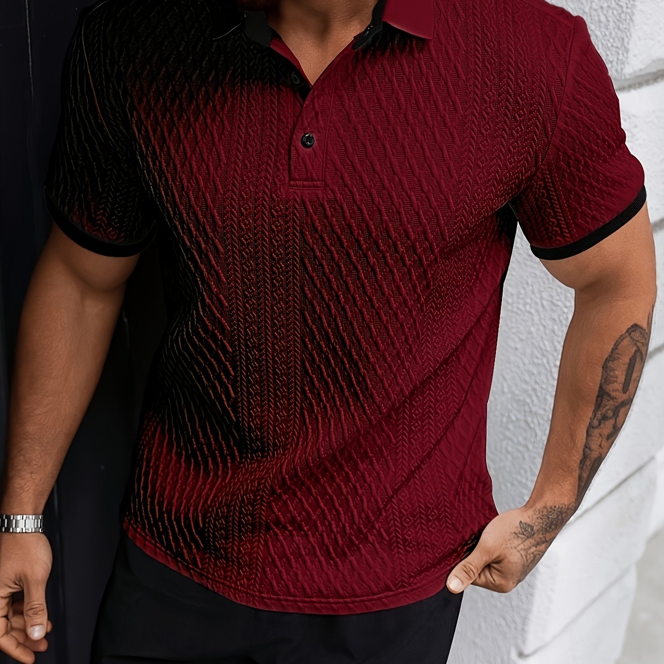Men's Color-Blocked Polo Shirt with Jacquard Design