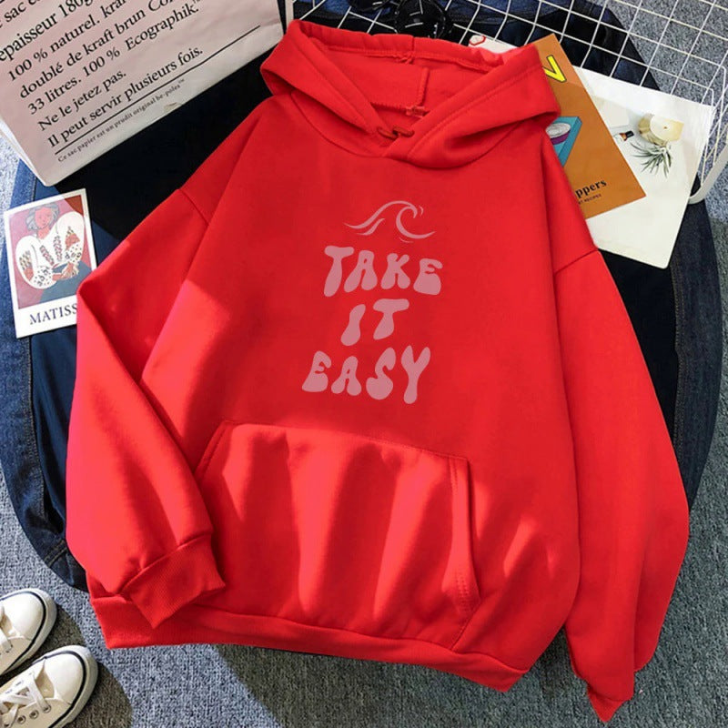 Take It Easy Letter Print Casual Pullover Sweatshirt