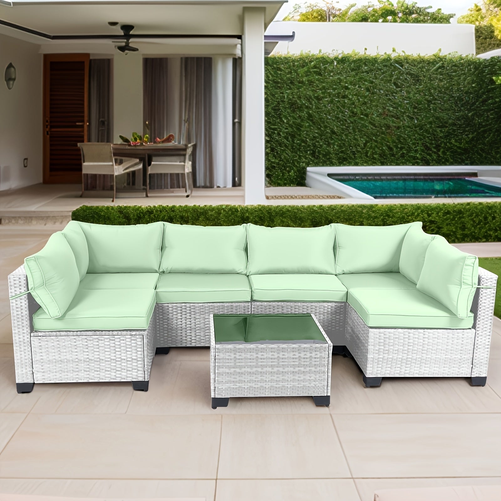 [Outdoor Patio Sets] LEVELEVE 6/7/9pcs All-Weather Outdoor Patio Furniture Sets, Rattan Conversation Sectional Set, Manual Weaving Wicker Patio Sofa with Tea Table