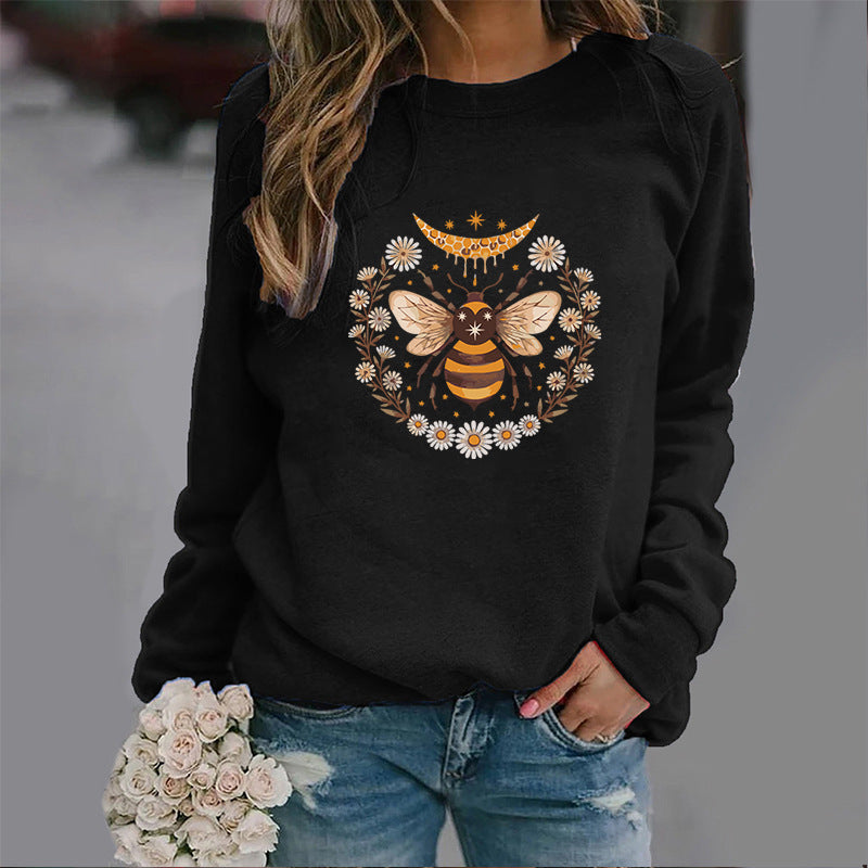 Trendy Moon Bee Round Neck Sweater for Women