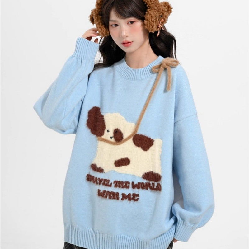 Sweet and Cute New Long-sleeve Loose-fit Tied Top for Autumn