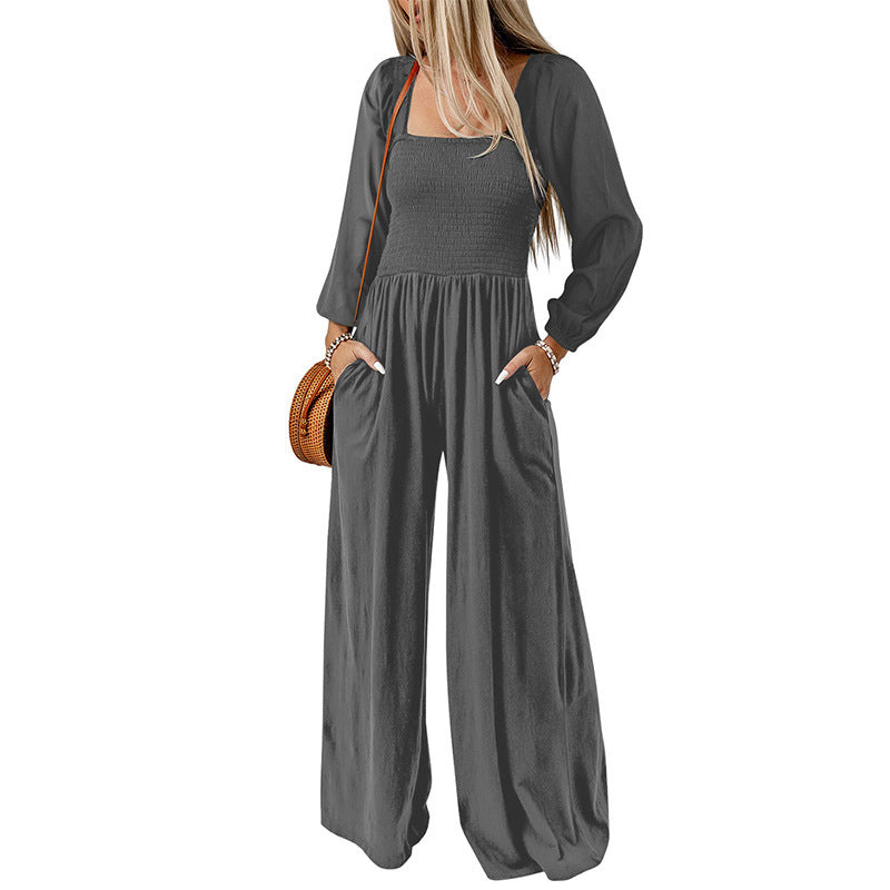 Women's Solid Color High-Waist Wide Leg Trousers