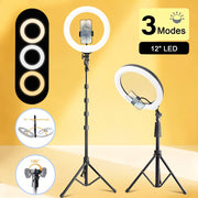 ZOMEI LED Selfie Ring Light Kit with Adjustable Tripod & Dual Phone Stand - 3 Color Modes, 12 Brightness Levels, USB Powered - Ideal for Makeup, Photography & Video, Selfie Stick for Phone, Content...