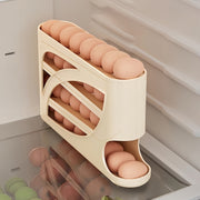 Rollable Plastic Egg Rack with Space‑Saving Side‑Door Design, Glossy Surface and Convenient Handle for Kitchen and Refrigerator Storage