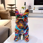 Hand-painted bulldog statue with graffiti art design