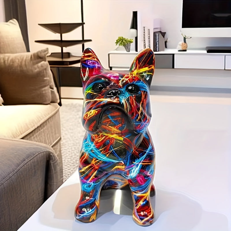 Hand-painted bulldog statue with graffiti art design