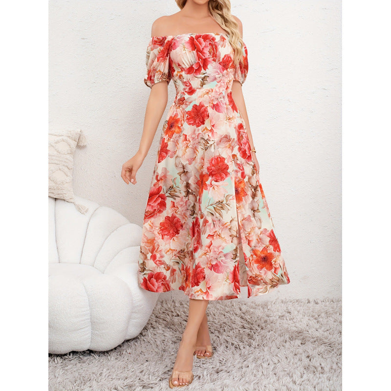 Women's Elegant Floral Floral-print Off-shoulder Dress