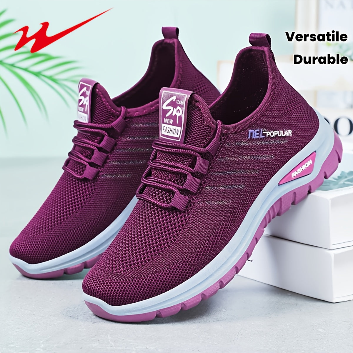 Women's Wide Width Neutral Arch Running Shoes with Breathable Fabric Upper and Cushioned PVC Sole